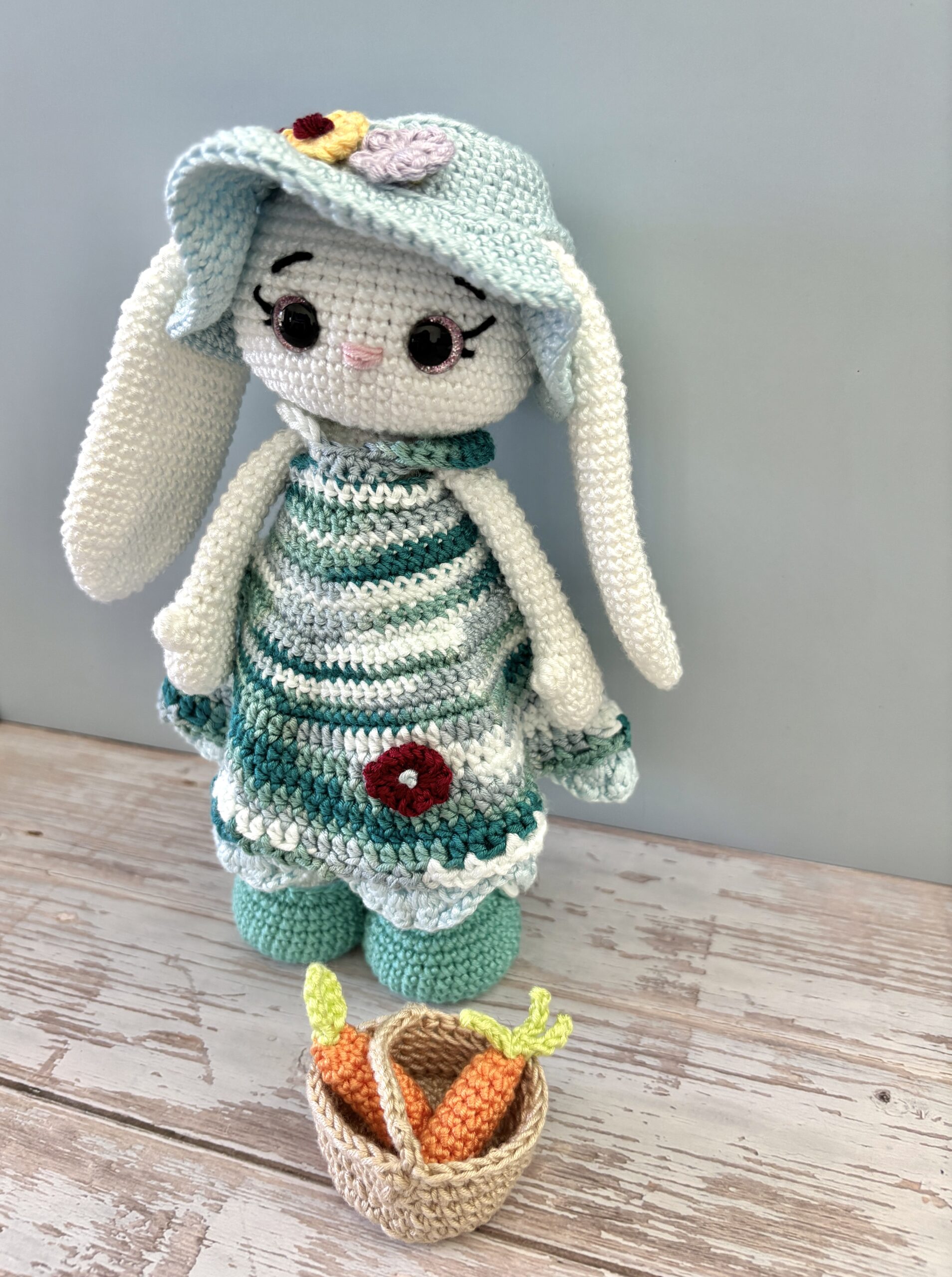 cute crochet bunny with dress and hat