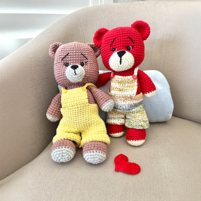two crochet teddy bears