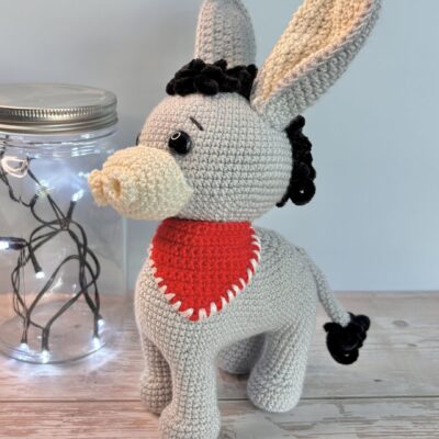 side of crochet amigurumi donkey