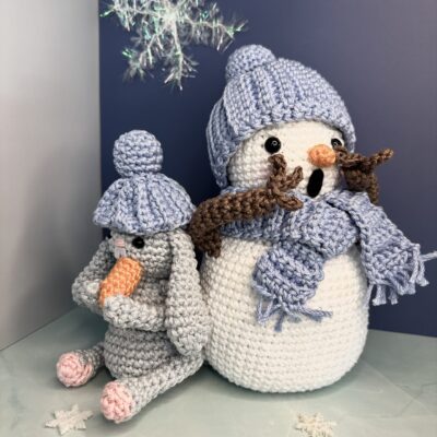 Surprised Snowman & Bunny Amigurumi Crochet Pattern - No Sew Winter Decor - PDF Pattern