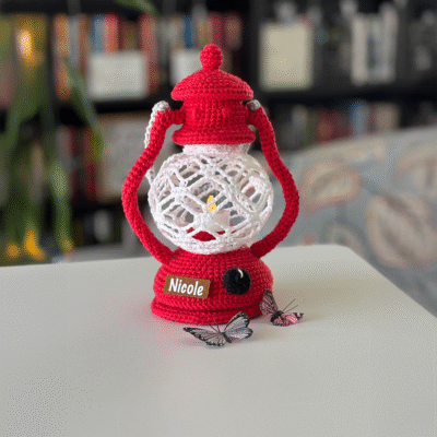 crochet lantern with name tag