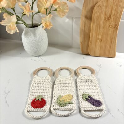 Crochet kitchen towel holder set