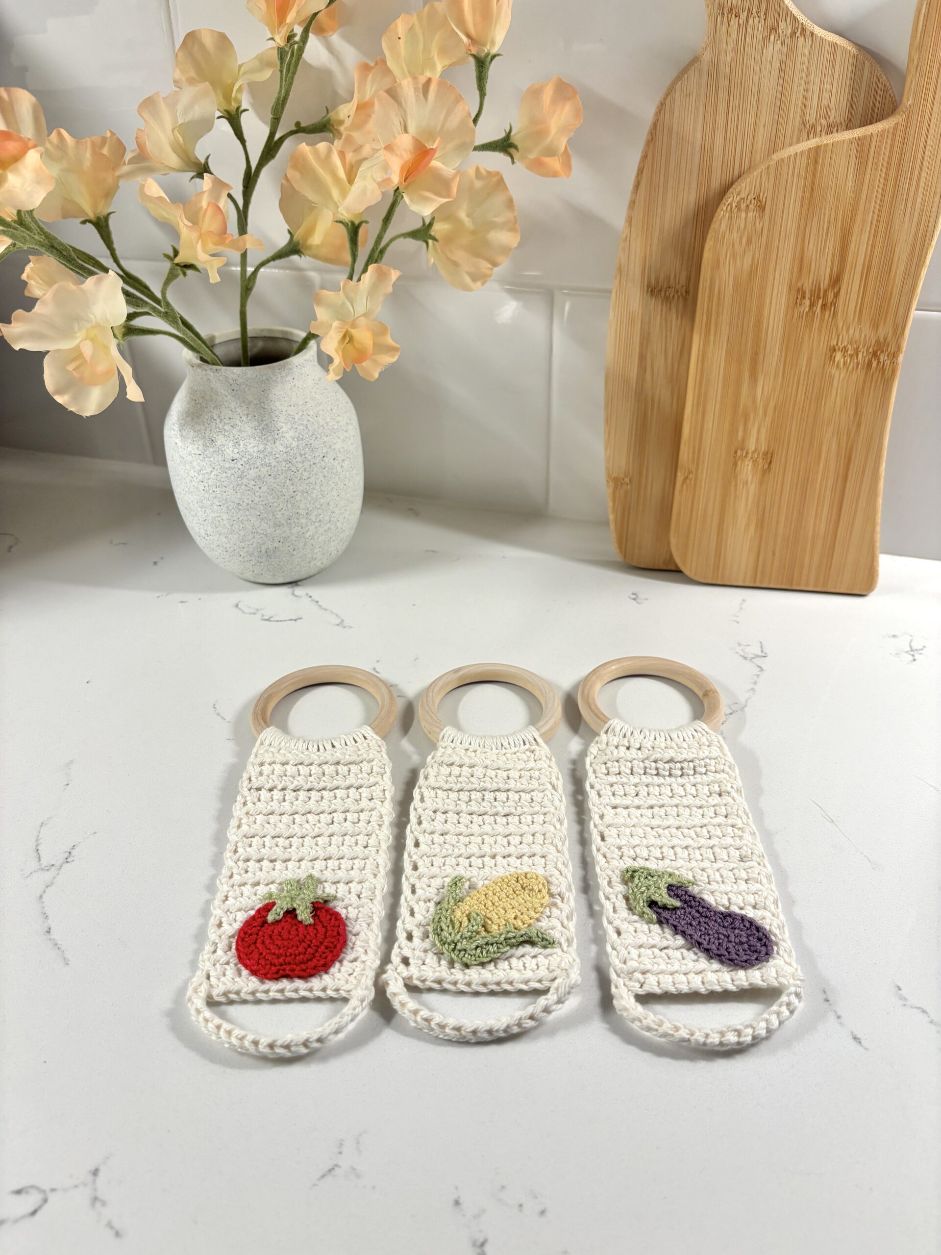 Crochet kitchen towel holder set