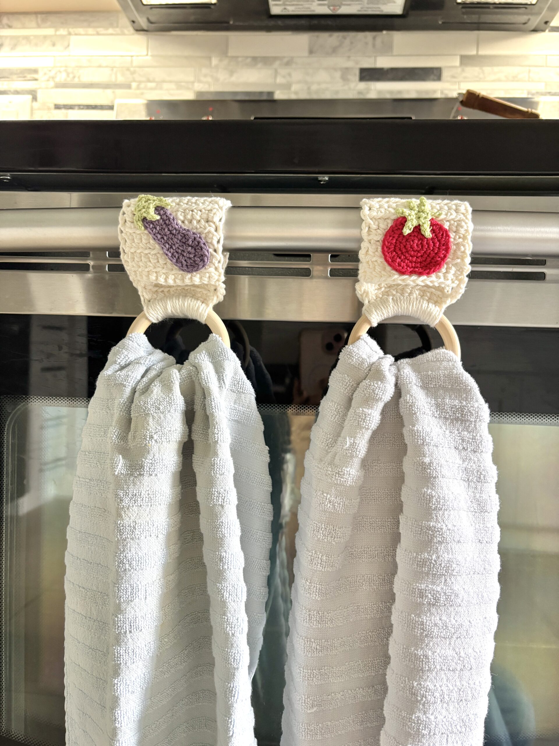 crochet vegetable kitchen towel holders